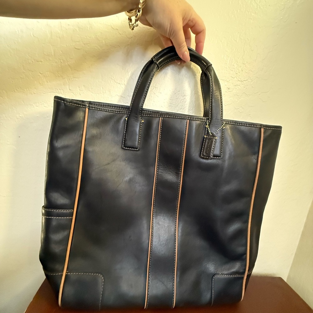 Coach Black and Tan Leather Laptop Bag